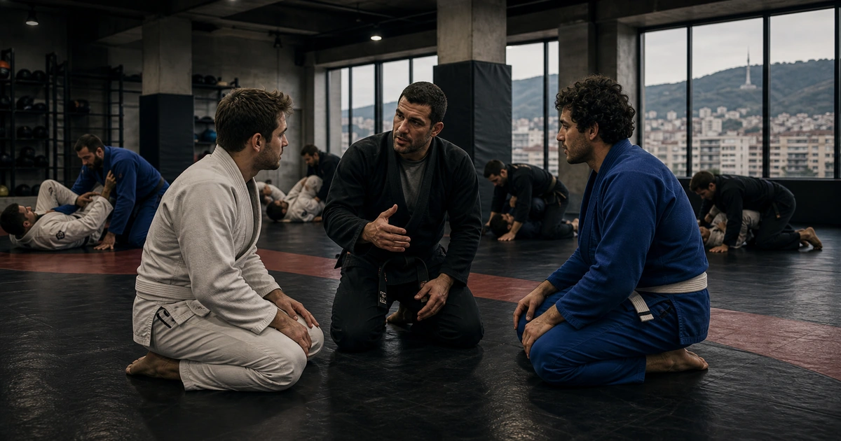 cinematic Brazilian Jiu-Jitsu camp scene in Georgia showing what beginner-friendly should mean